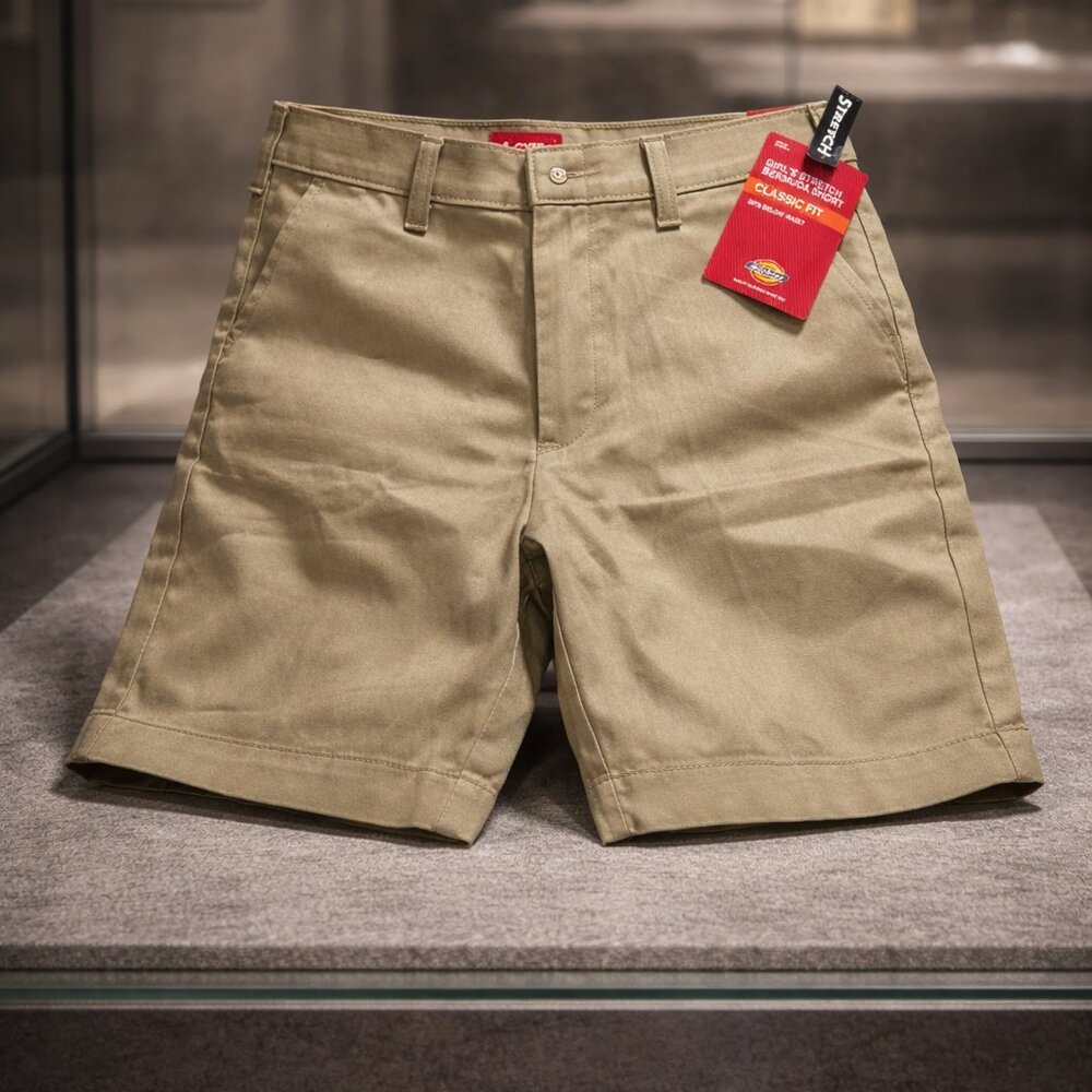 Dickies Girls Stretch Bermuda Shorts Classic Fit Khaki Size 12 NWT